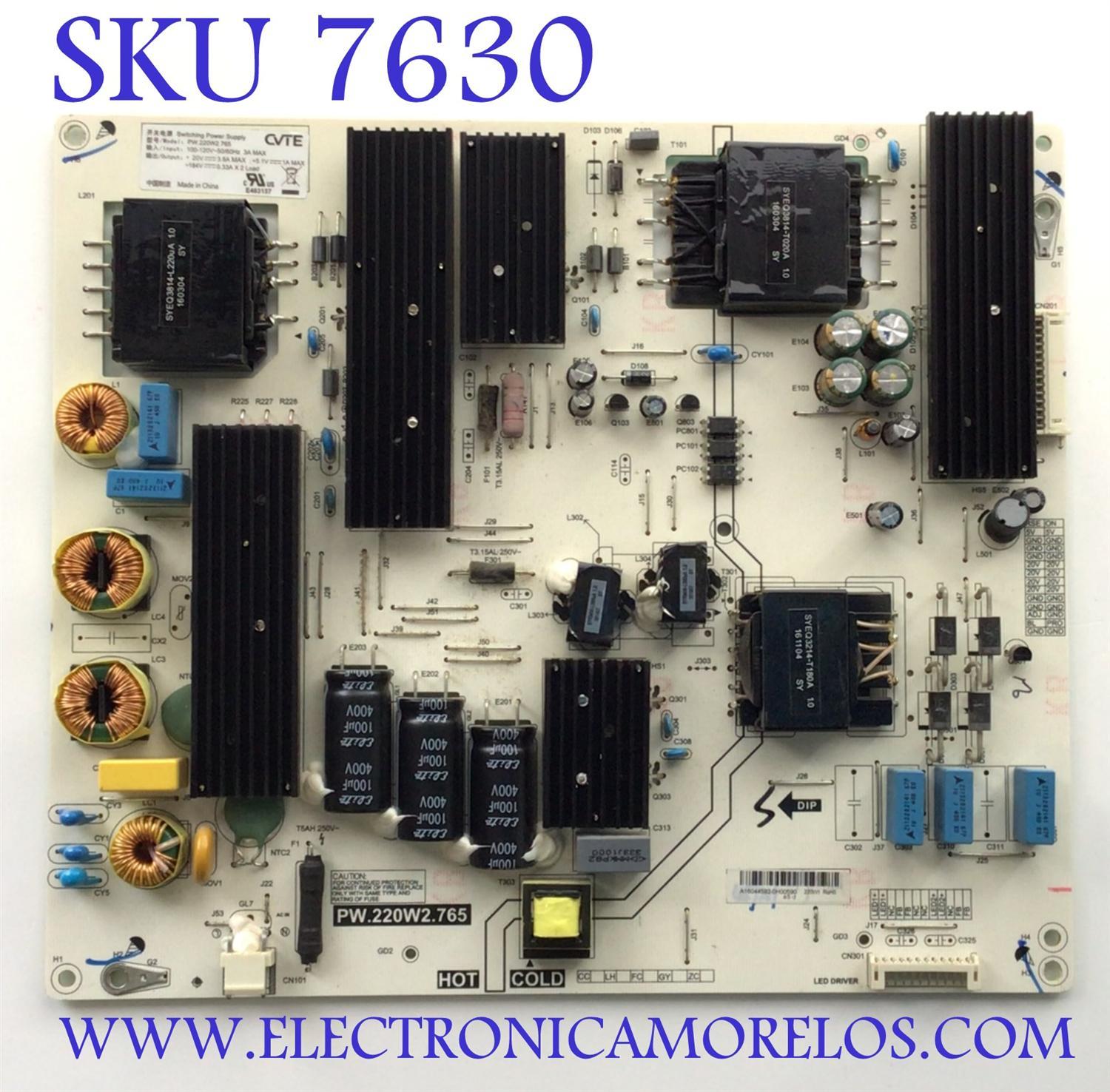 FUENTE PARA TV PHILIPS / NUMERO DE PARTE A16044592 / PW.220W2.765 / 0H00590 / MODELO 65PFL6601/F7